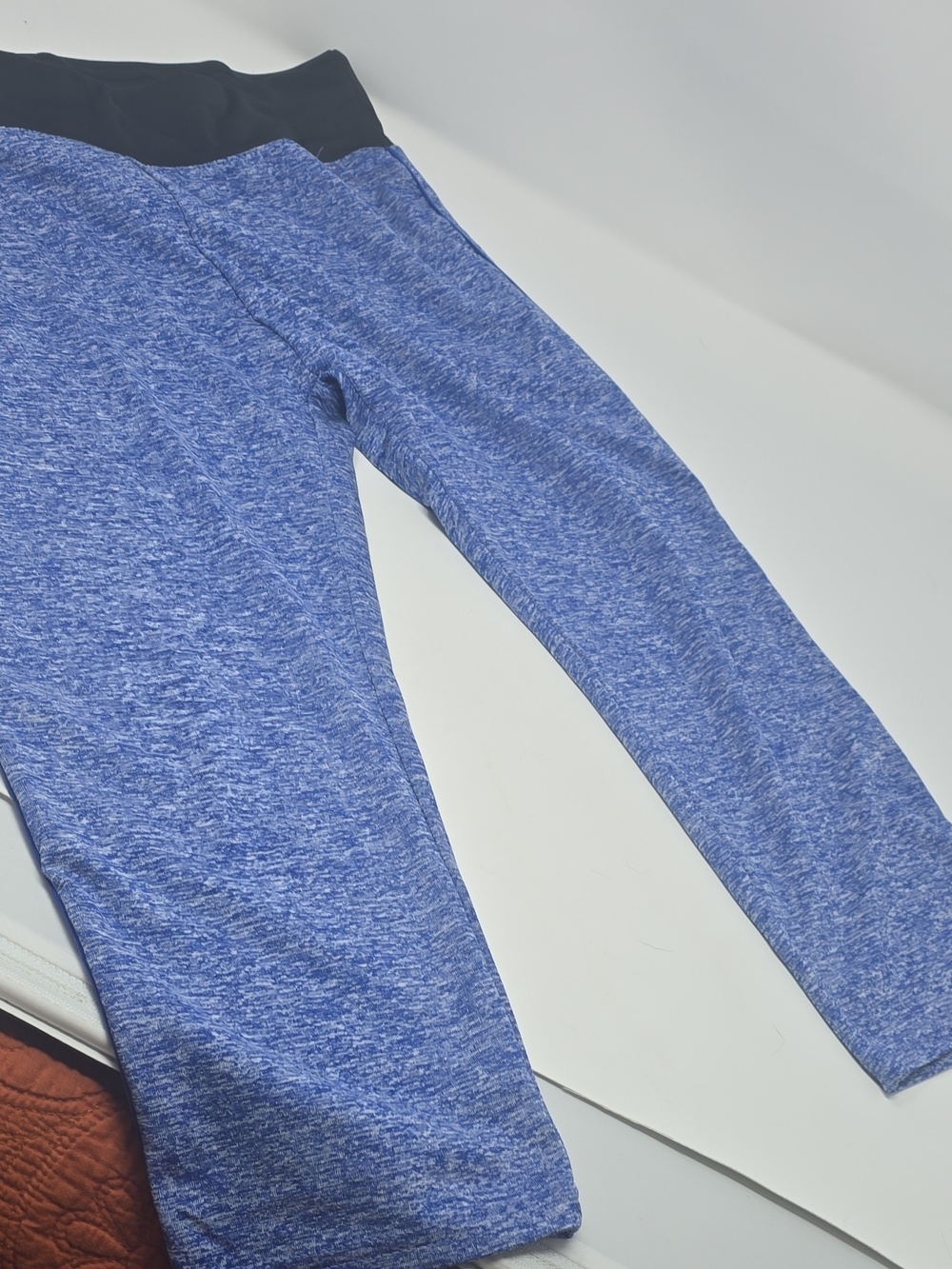 Heathered Blue Athletic Leggings with Black Waistband